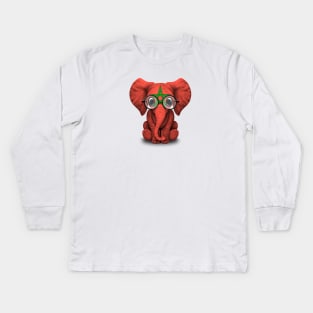 Baby Elephant with Glasses and Moroccan Flag Kids Long Sleeve T-Shirt